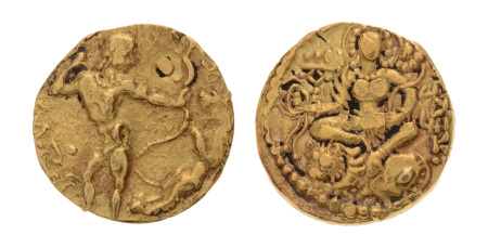Gupta Empire, Chandragupta II, c. 380-413, AV dinar, 7.70 g. Lion slayer.