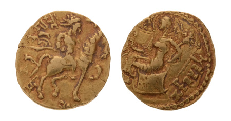 Gupta Empire, Chandragupta II, c. 380-413, AV dinar, 7.73 g. Horseman.