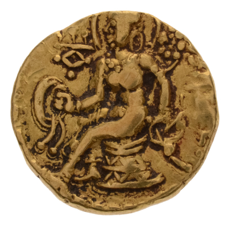 Gupta Empire, Chandragupta II, c. 380-413, AV dinar, 7.68 g. Horseman.