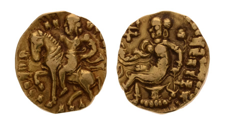 Gupta Empire, Chandragupta II, c. 380-413, AV dinar, 7.82 g. Horseman.