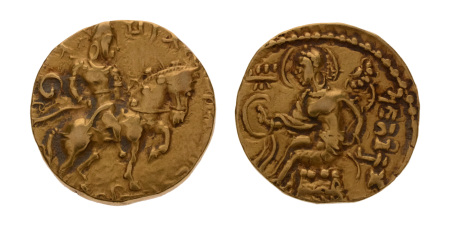Gupta Empire, Chandragupta II, c. 380-413, AV dinar, 7.68 g. Horseman.