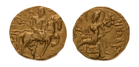 Gupta Empire, Chandragupta II, c. 380-413, AV dinar, 7.67 g. Horseman.