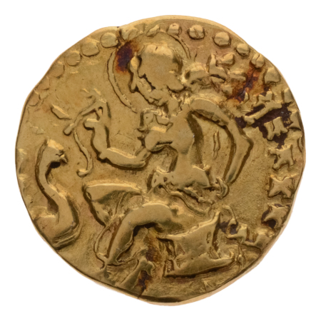 Gupta Empire, Kumaragupta I, c. 415-455, AV dinar, 7.97 g. Horseman.