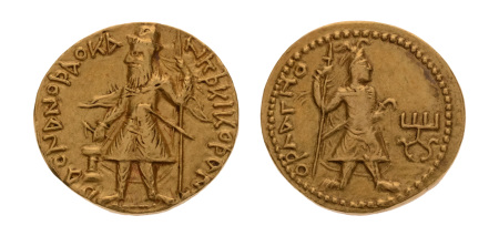 Kushanas, Kanishka I, c. 127-152, AV dinar, 8.00 g. Orlagno.