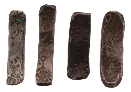 India, Gandhara Janapada, archaic silver punchmarked bent bar, 4 bars.