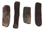 India, Gandhara Janapada, archaic silver punchmarked bent bar. 4 bars.