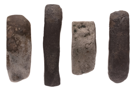 India, Gandhara Janapada, archaic silver punchmarked bent bar. 4 bars.