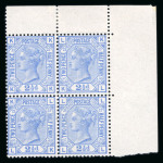 Stamp of Great Britain » 1855-1900 Surface Printed » 1880-83 Large Coloured Corner Letters, Wmk Imperial Crown 1880-83 2 1/2d blue pl.23 KK/LL mint corner marginal block of four