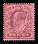 Stamp of Great Britain » King Edward VII » 1902-10 De La Rue Issues 1901 1d colour trial in purple on red, perf. 14, printed by De La Rue from a special plate of twenty electros