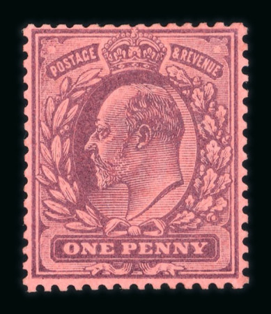 Stamp of Great Britain » King Edward VII » 1902-10 De La Rue Issues 1901 1d colour trial in purple on red, perf. 14, printed by De La Rue from a special plate of twenty electros