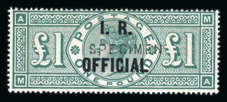 Stamp of Great Britain » Officials Inland Revenue: 1892 £1 Green I.R. Official mint overprinted "SPECIMEN" type 10