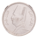 Egypt, AH 1348, 1929, Fuad I, 2 piastres, Ag 2.8 g.