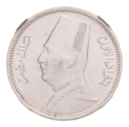 Egypt, AH 1348, 1929, Fuad I, 2 piastres, Ag 2.8 g.