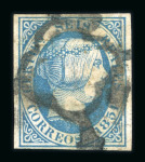 Stamp of Spain 1851, Isabel II 6 Reales blue used, very fine.
