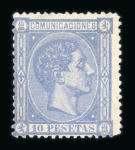 Stamp of Spain 1875, Alphonso XII 10 Pesetas blue mint without gum,
