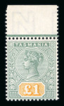 Stamp of Australia » Tasmania 1892-99 1/2d to £1 mint set of 10, with the £1 mint n.h. top marginal