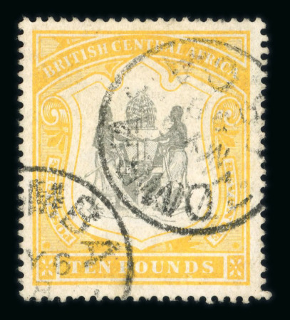 Stamp of Nyasaland » British Central Africa 1897, coat of arms and Makalolo chiefs £10 Pounds black