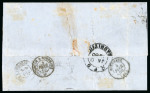 Stamp of Mauritius » 1848-59 Post Paid Issue 1848-59 Post Paid 1d red on greyish top marginal vertical strip of four on cover to France