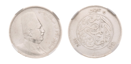 Egypt, 1916-1939, 7 cleaned silver coins in NGC holders. 