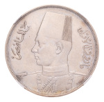 Egypt, 1916-1939, 7 cleaned silver coins in NGC holders. 