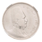 Egypt, 1916-1939, 7 cleaned silver coins in NGC holders. 