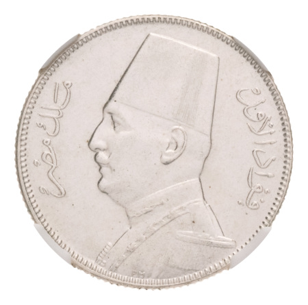 Egypt, 1916-1939, 7 cleaned silver coins in NGC holders. 