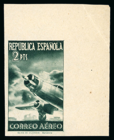 Stamp of Aerophilately » Airmails Spain 1939 2pts dark green ("verde oscuro") unissued airmail