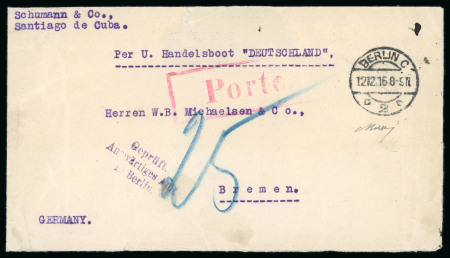 Stamp of Germany » German Empire 1916 Submarine cover from CUBA to Germany/Bremen
