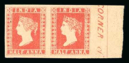Stamp of India » 1854 Lithographs 1854 "9 1/2 arches" 1/2a vermillion unused right marginal pair