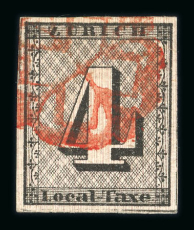 Stamp of Switzerland / Schweiz » Kantonalmarken » Zürich 1843, Zürich 4, Type I, mit sehr deutlichen senkrechten Unterdrucklinien