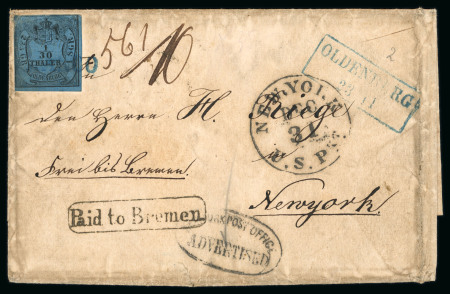 Stamp of United States » Incoming Mail 1850s incoming wrapper from Oldenburg with rare oval "New York Post Office ADVERTISED" handstamp