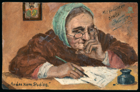 Stamp of Liechtenstein 1902-04 group of 4 handpainted postcards from Schaan to Tirol, all from the same correspondence