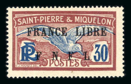 Stamp of Colonies françaises » St. Pierre et Miquelon 1941, 30cts grenat et bleu Y&T n° 233 avec surcharge