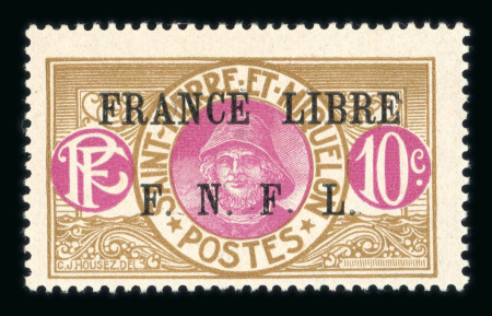 Stamp of Colonies françaises » St. Pierre et Miquelon 1941, 10cts bistre et rose-lila Y&T n° 232 avec surcharge