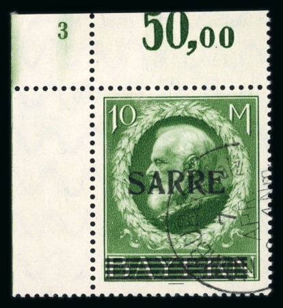 Stamp of Colonies françaises » Sarre 1920, timbre de Bavière 10mk vert-jaune Y&T n° 31 oblitéré