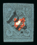 Stamp of Switzerland / Schweiz » Rayonmarken » Rayon I, dunkelblau mit Kreuzeinfassung 1850, Rayon I dunkelblau mit Kreuzeinfassung in der roten Nuance
