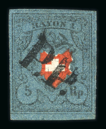 Stamp of Switzerland / Schweiz » Rayonmarken » Rayon I, dunkelblau mit Kreuzeinfassung 1850, Rayon I dunkelblau mit Kreuzeinfassung in der roten Nuance