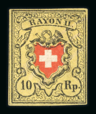 Stamp of Switzerland / Schweiz » Rayonmarken » Rayon II, gelb, ohne Kreuzeinfassung (STEIN B1) 1850, Rayon II, Type 11 des Steins B1-LU, mit Plattenfehler