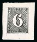 Stamp of Switzerland / Schweiz » Kantonalmarken » Zürich Falscher Einzelabzug einer Zürich 6 auf weissem Papier