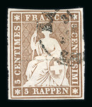 Stamp of Switzerland / Schweiz » Sitzende Helvetia Ungezähnt » Münchner Druck, 3. Auflage 1854, 5 Rp. braun, 3. Münchner Druckperiode