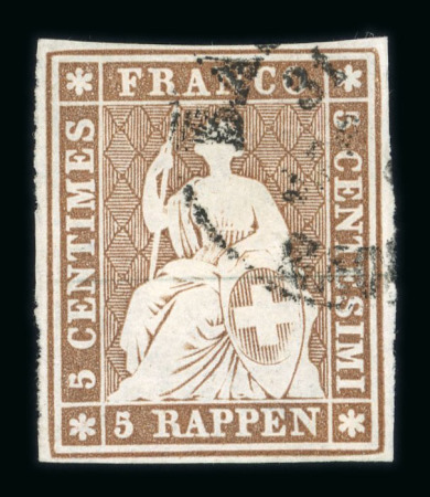 Stamp of Switzerland / Schweiz » Sitzende Helvetia Ungezähnt » Münchner Druck, 3. Auflage 1854, 5 Rp. braun, 3. Münchner Druckperiode