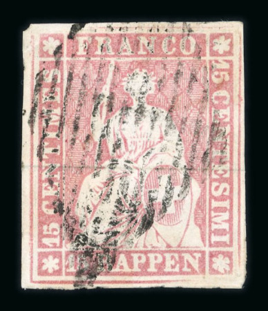 Stamp of Switzerland / Schweiz » Sitzende Helvetia Ungezähnt » 1854-55 Berner Druck (I) 1855, 15 Rp. rot, 1. Berner Druckperiode