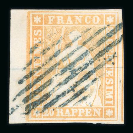 Stamp of Switzerland / Schweiz » Sitzende Helvetia Ungezähnt » 1854-55 Berner Druck (I) 1854, 20 Rp. orange, 1. Berner Druckperiode