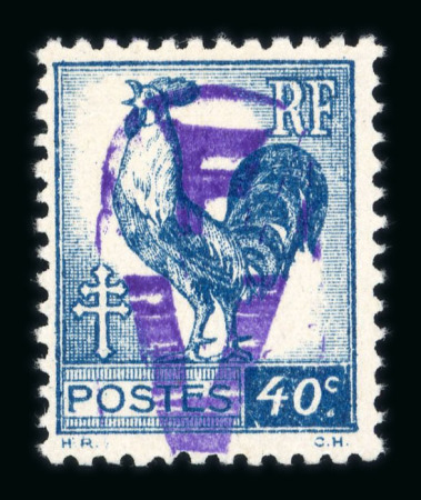 Stamp of France » Libération FOUGERES : 1944, coq 40cts bleu Mayer n° 1 neuf *,