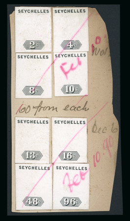 Stamp of Seychelles 1889 (Nov-Dec 6) piece from the De La Rue Day book,