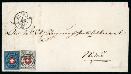 Stamp of Switzerland / Schweiz » Orts-Post und Poste Locale 1851, Poste Locale mit Kreuzeinfassung in Mischfrankatur mit Rayon I ohne Kreuzeinfassung