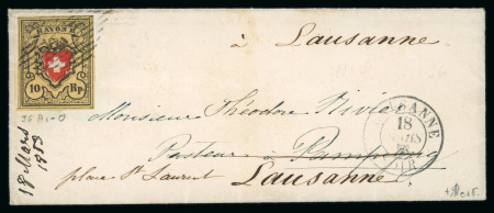 Stamp of Switzerland / Schweiz » Rayonmarken » Rayon II, gelb, ohne Kreuzeinfassung (STEIN A 1) 1853, Rayon II, auf kleinem Ortsbrief von Lausanne