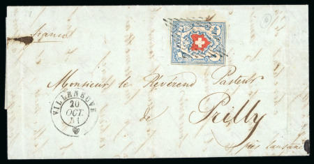 Stamp of Switzerland / Schweiz » Rayonmarken » Rayon I, hellblau, ohne KE (STEIN B3) 1851, Rayon I hellblau, Type 22 des Stein B3-LO, auf Faltbrief
