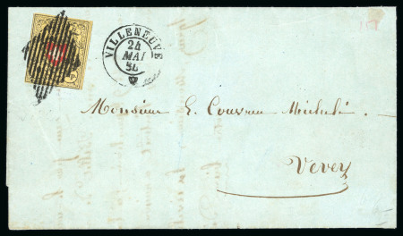 Stamp of Switzerland / Schweiz » Rayonmarken » Rayon II, gelb, ohne Kreuzeinfassung (STEIN E) 1854, Rayon II, Type 22 des Steins E-LO, auf Faltbrief