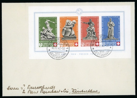 Stamp of Switzerland / Schweiz » Pro Patria 1940, Bundesfeierblock, auf sehr sauberem Ersttagsbrief